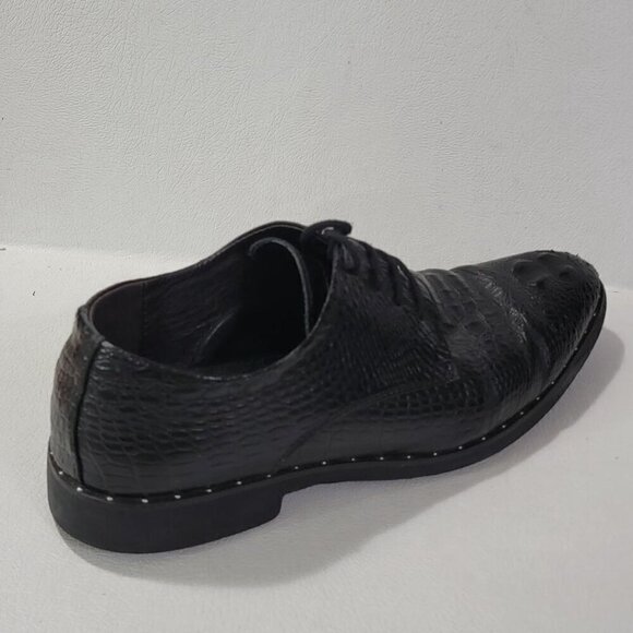 Mens Leather Black Crocodile Oxford Shoes Size 9.5